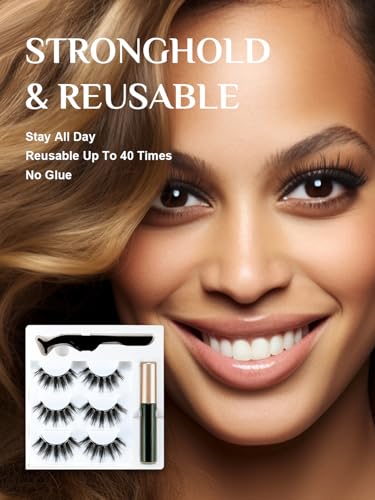 Magnetic Eyelashes Kit with Eyeliner - 5D Faux Mink, 3 Pairs