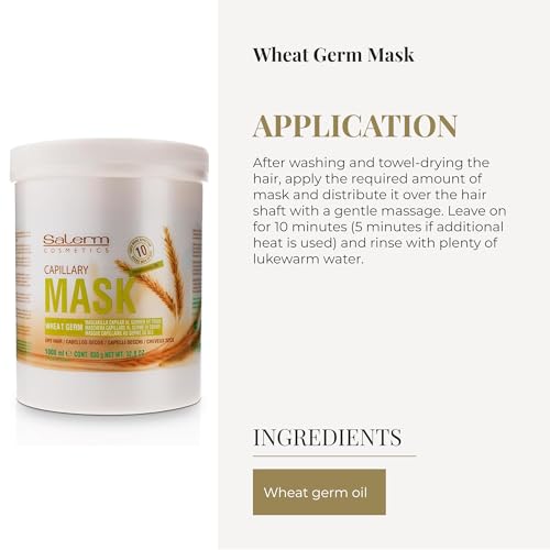 SALERM - Nourishing Hair Mask - 1000 ml - with Wheat Germ - for Dry and Damaged Hair - Deep Hair Hydration - Shine and Brightness - Hair Strengthening
