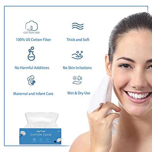 Extra Thick Disposable Face Towel, Disposable Makeup Removing Wipes, 100% USA Cotton and 100% Organic & Cruelty Free, Lint-Free Cotton Tissues for Sensitive Skin