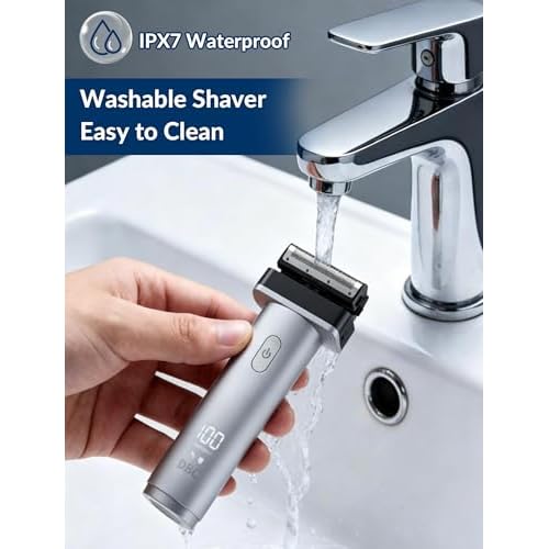 Electric Razor for Men Face & Head, IPX7 Washable Beard & Neck Shaver with Travel Lock, 3 Months per Charge, Men's Electric Shaver for Bald Head & Back Shaving