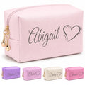 Motifool Personalized Pink Makeup Bag for Women Bridesmaid - Custom Travel Toiletry Pouch with Name & Birth Flower, Style 2