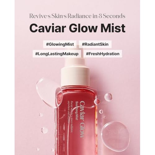 Delere Caviar Glow Soothing Mist | Korean Glass Skin Spray Serum with 5% Caviar & Squalane - Instant 3-Second Radiance & Makeup Setting ? Anti-Aging Collagen Booster for Sensitive Skin, 3.4oz