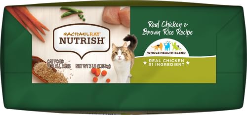 Rachael Ray Nutrish Premium Natural Dry Cat Food with Added Vitamins, Minerals & Other Nutrients, Real Chicken & Brown Rice Recipe, 3 Pound Bag