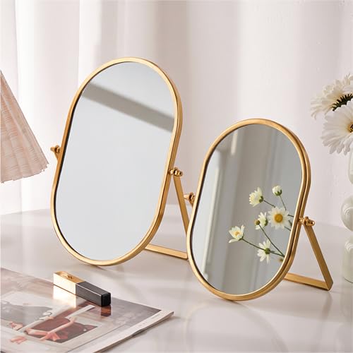 Tabletop Mirrors Makeup Mirror Portable Vanity with Metal Frame Desk Table Mirror with 180¡ÆAdjust Dressing Room Rotate Good for Bedroom Bathroom