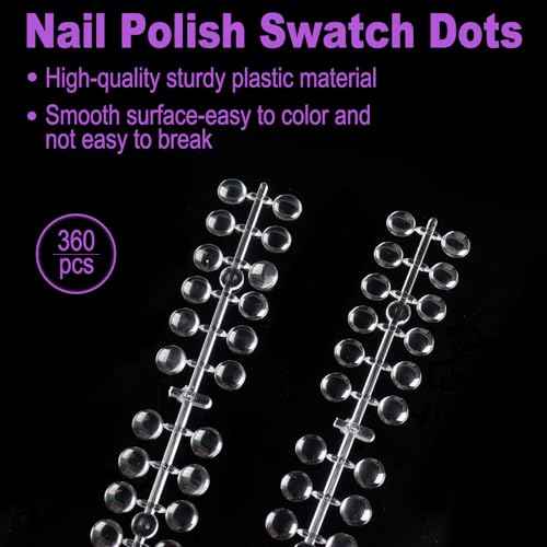 Laza 360pcs Nail Polish Swatch Dots with Adhesive Stickers Box-packed 12mm Clear Round Nail Display Tips Color Sample Tester for Gel Polish