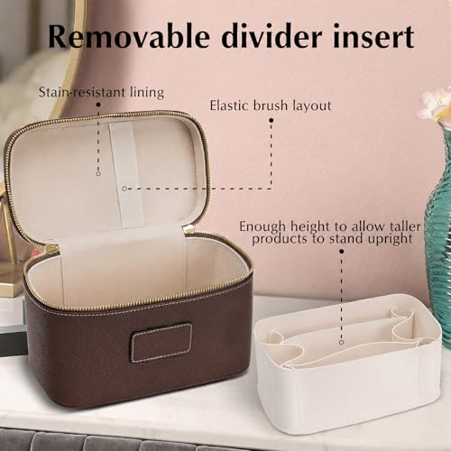 Leather Makeup Case with Removable Divider - Travel Organizer