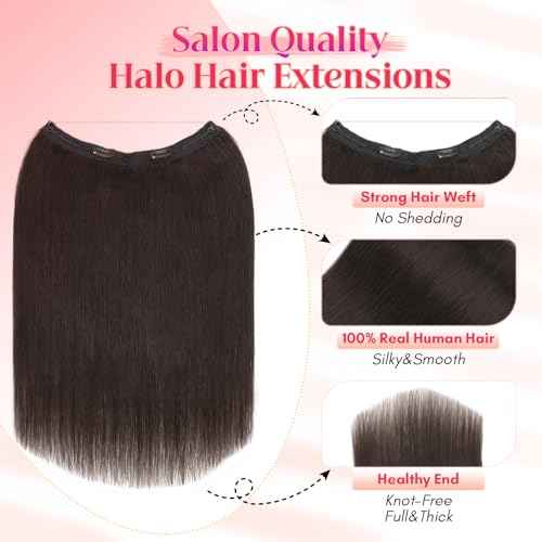 Rich Choices 100% Real Human Halo Hair Extensions for Women Remy Halo Extension Invisible Wire Hairpiece Clip in One Piece Hairpiece Upgrade Adds Weight 100g 20 Inch #02 Dark Brown