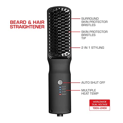 Red by Kiss 2-in-1 Ionic Hair Straightener Brush with Ceramic Coating, Adjustable Temp, Auto Shut Off, Skin Protector Bristles & 360¡Æ Swivel Cord, Smooth & Style in Few Strokes