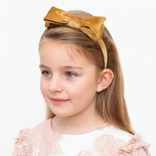 DEEKA Velvet Bow Headband 2 PCS Hair Band Hair Bows with bow Velvet Christmas Hair Accessories for Toddlers Women and Girls (Orange,Gold)