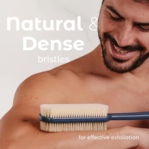 MainBasics Blue Dual Sided Shower Brush with Long Handle - Back Scrubber
