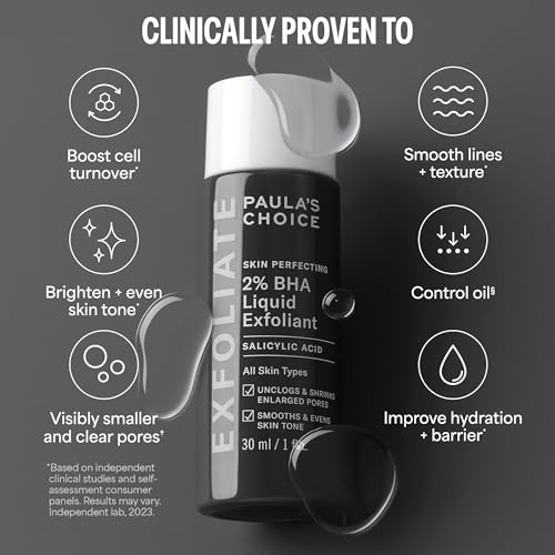 Paula's Choice SKIN PERFECTING 2% BHA Liquid Exfoliant with Salicylic Acid, Facial Polish for Enlarged Pores, Wrinkles & Fine Lines, Suitable for Blackhead-Prone Skin, Fragrance-Free