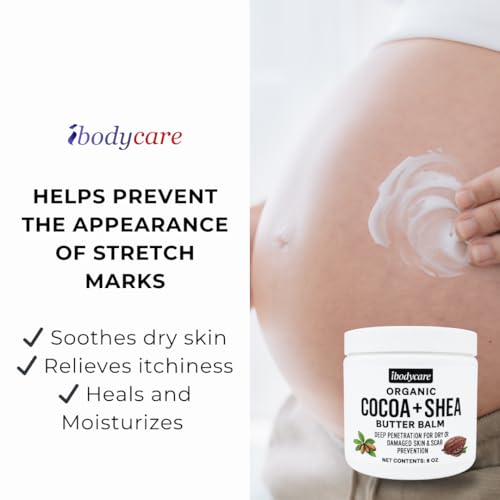 Organic Raw Shea Butter Cocoa Butter Body Balm with Coconut Oil, 8 oz Unrefined Natural Body Butter Blend for Women, Men, Kids, and All Skin Types