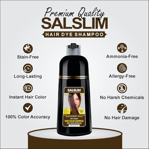 SALSLIM Dark Brown Hair Dye Shampoo 7-in-1 Natural Color Gray Coverage