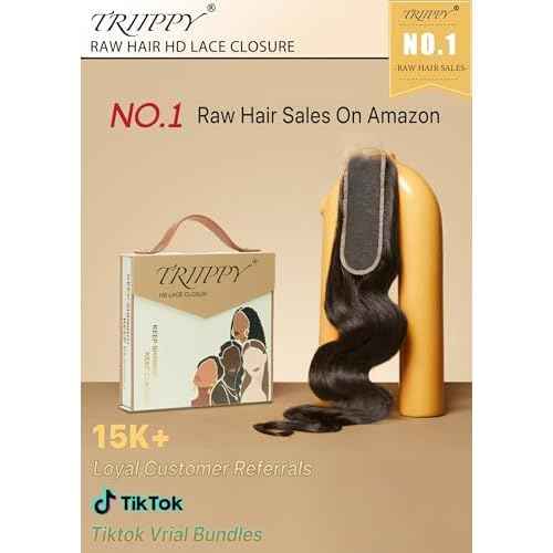 Triippy Raw Hair 2x6 HD Lace Closure Body Wave More Less Shedding than Regular Virgin Hair, 0.10mm Ultra-Thin 2x6 Swiss Real HD Lace with 100% Raw Cambodian Human Hair 20 Inches