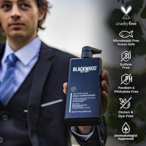 BLACKWOOD FOR MEN Active Man Daily Conditioner (17oz) and Pure Moisture Body Wash (17oz) Bundle - Natural Vegan Formula - Sulfate Free, Paraben Free, & Cruelty Free