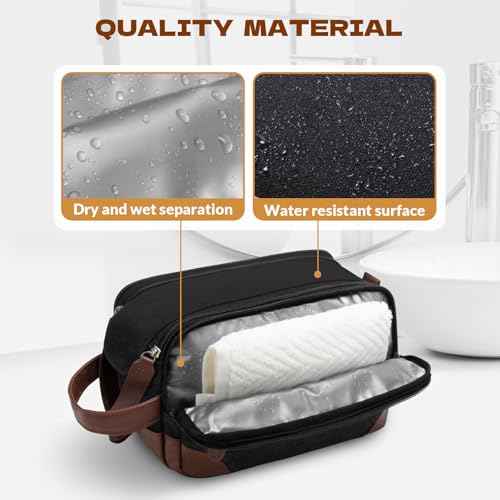 Travel Toiletry Bag for Men - Canvas Toiletries Bag with Multiple Pockets Large Hanging Travel Kit Bag for Toiletries Essentials Accessories - Black