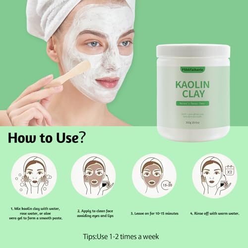 White Kaolin Clay Powder 100% Natural Ultra-Fine Cosmetic Grade Gentle & Smooth Texture for Natural DIY Skin Cleansers, Masks and Scrubs, and More(10.6 oz)