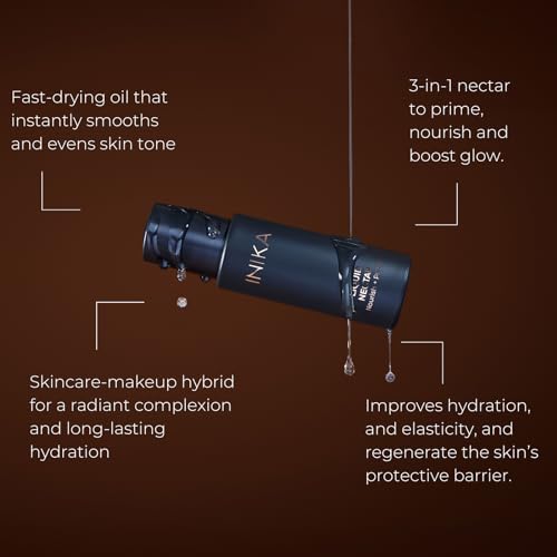 INIKA Organic Liquid Nectar Primer | 3 in 1 Skincare Makeup Hydrid to Prime, Nourish and Boost Glow. Silky Vegan Formula Instantly Smooths & Evens Skin Tone. 30mL