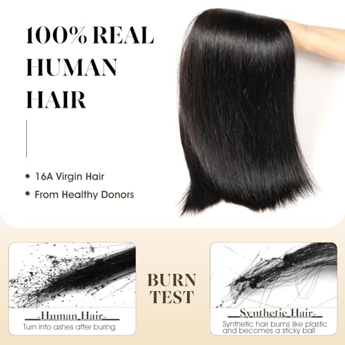 Brazilian Virgin Hair Bundles Straight 12 14 16" + 4x4 Closure