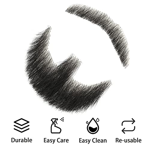 False Mustaches Fake Beard Realistic 100% Human Hair Face Beard Realistic and Mustache Black for Men Realistic Makeup Lace Beards Invisible False Performance Cosplay(Black)
