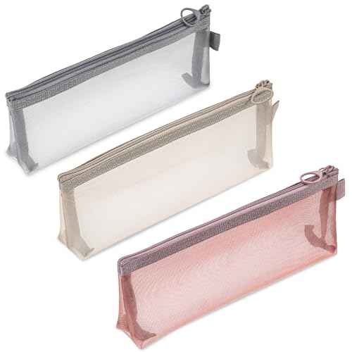 3 Pcs Mesh Makeup Brush Bag, Nylon Mesh Zipper Pouch Bags Portable Mesh Zipper Pouch Bags Mesh Makeup Bags with Zipper Mesh Makeup Brush Pouch for Travel Office Home Accessories