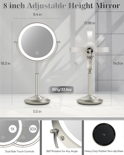 vpu 8-Inch Lighted Makeup Mirror with 30X Magnification