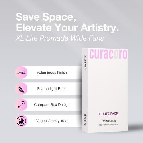 Curacoro XL Lite Promade Wide Fans 5D-0.07 Volume Lashes CC Curl 7-13mm Length Handmade Lightweight Lash Fans for Soft Fluffy Eyelash Extensions