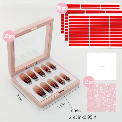 32 Pack Press On Nail Packaging Boxes - 3D Floating Storage and Display Box With 90pcs Double Sided Adhesive Tape for Nail Tech