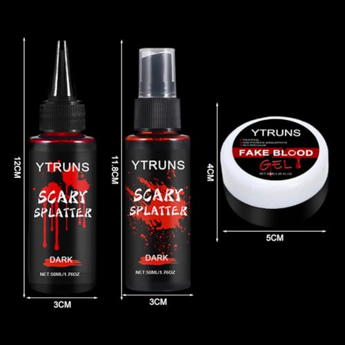 Halloween Fake Blood Makeup Kit, 1.41oz Coagulated +1.76oz Fake Blood Spray +1.76oz Dripping Blood , Realistic Washable Fake Blood Makeup for Zombie Vampire Monster Cosplay & Dress Up