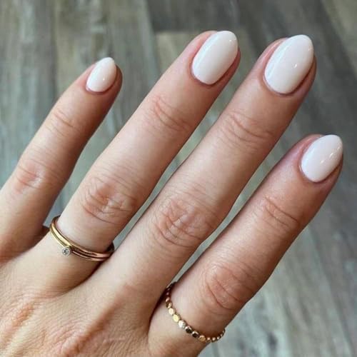 Modelones Pink White Short Press-On Nails Oval Fake Nails Kit - 32 Reusable Tips