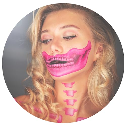 Pink Skull Face Temporary Tattoo - 2 Pack Halloween Costume