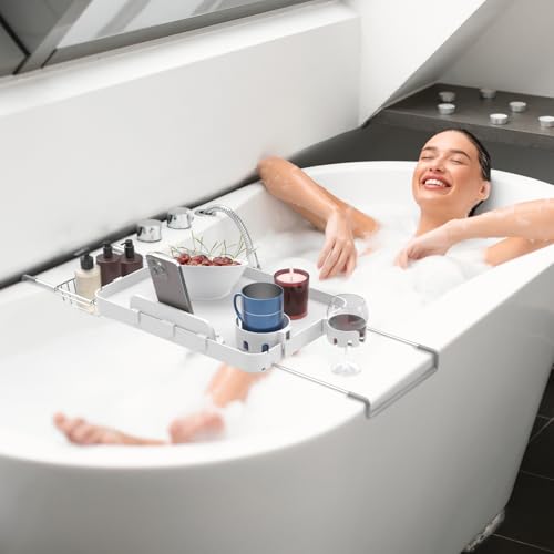 Expandable Bathtub Tray with Cup Holders & Phone Stand