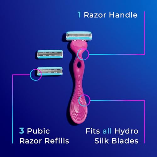 Schick Hydro Silk Ultimate Pubic Skin Protection, Bikini Razor | Razors for Women Sensitive Skin, Pubic Hair Razor for Women, Includes 1 Handle with 3 Refills