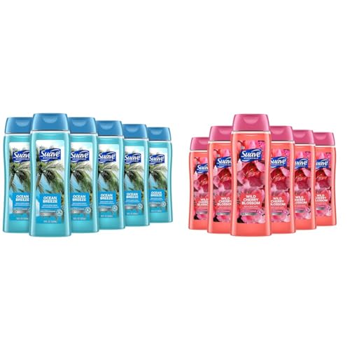 Suave Moisturizing Body Wash, with Ocean Breeze Scent and Vitamin E Extract & Moisturizing Body Wash, with Wild Cherry Blossom and Vitamin E Extract, No Parabens, No Phtahaltes