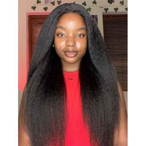 Kinky Straight Glueless Wigs Human Hair 5x7 Wear and Go Wigs Pre Plucked Pre Cut Lace Wig for Women invisible Lace Beginner Friendly 20Inches