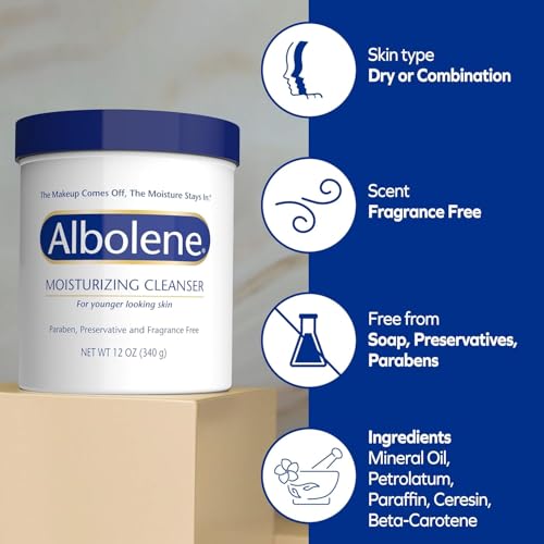 Albolene 12 oz Moisturizing Cold Cream Cleanser & Makeup Remover - Fragrance-Free for Dry & Sensitive Skin - Pack of 1
