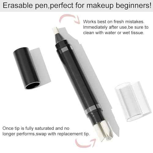 Eye Makeup Remover Pen, Makeup Remover Eraser Stick Corrector Stick Lipstick Eyeliner Eraser for Instant Touch Up Correction, Mascara Smudges Correction,Travel-Friendly Makeup Removing Pen With 3 Replacement Heads