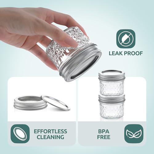 4 Pack 4oz Mason Jars with Airtight Lids | Leakproof Glass Jars