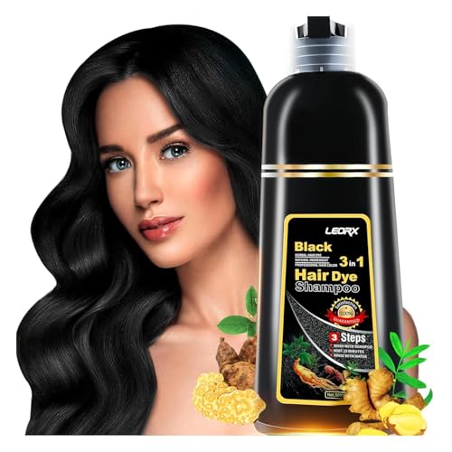 Leorx 3-in-1 Black Hair Dye Shampoo for Gray Hair, Herbal Color, Easy Home Use