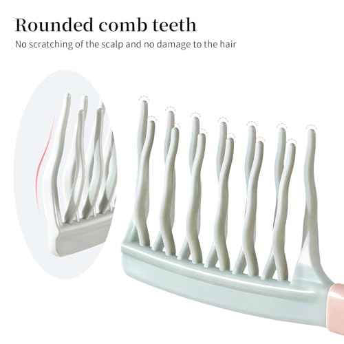 Wide Tooth Comb for Curly, Detangling Hair Brush with Double-layer Wavy Tooth Design and Ergonomic Handle for Long/Thick Dry/Wet Hair for Women/Girl without Straighten the Curl HairStyle
