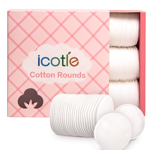 ICOTLE 100% Cotton Round Pads - 210 Soft, Lint-Free Makeup Remover