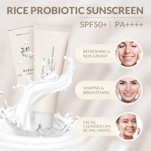 Relief Sun Rice + Probiotics SPF50+ PA++++,Facial sunscreen SPF 50+ PA++,Korean Skincare, Korean Sunscreen,Facial Moisturizer for All Skin Type and UV Defense,Nourishing Skin Sunscreen(50ml)