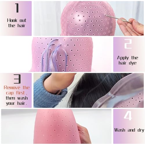 Silicone Hair Highlighting Cap Kit with Hook & Brushes