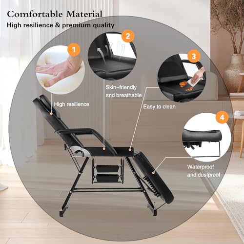 Adjustable Massage & Tattoo Chair - 73" Facial Bed w/ Stool