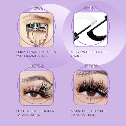 WENDY Lashes Clusters D Curl Lash Clusters DIY Eyelash Clusters 2 Styles 12-16mm Cluster Lashes Black Cluster Eyelash Extensions Wispy Individual Lashes At Home(Gorgeous/Bright-0.07D,12-16mm Mixed)
