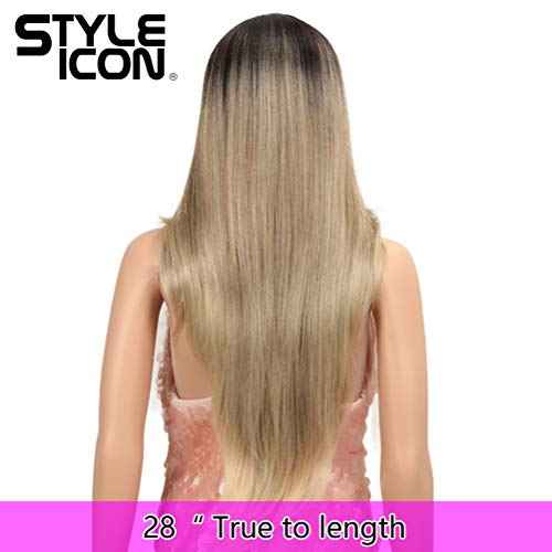 Style Icon Easy-360 Lace Wigs 28" Free Part Lace Frontal Wigs Long Straight Wig Ombre Blonde Synthetic Wig(28", SOP 22613)