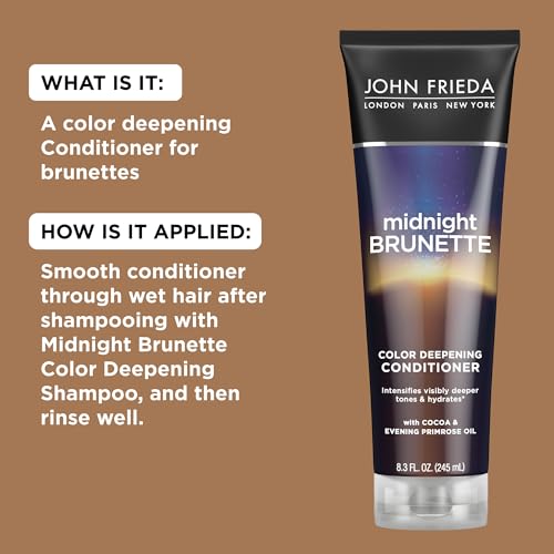 John Frieda Midnight Brunette Conditioner, Color Deepening Conditioner to Enhance and Refresh Brunette Tones, Infused with Cocoa and Primrose Oil to Nourish and Enhance Brunette Tones, 8.3 Oz