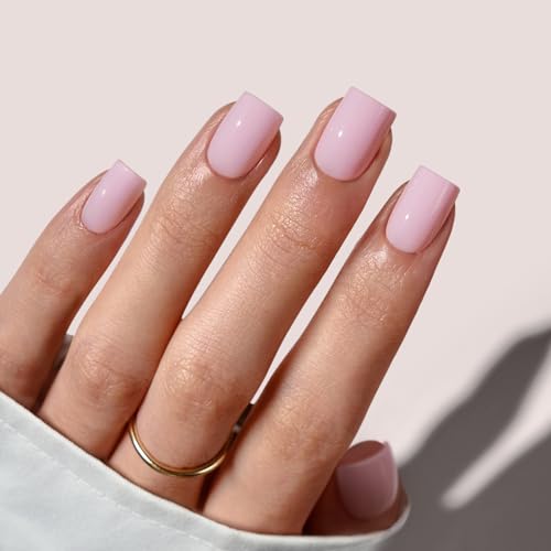 BTArtbox Press On Nails Short Square Pink 32Pcs Full Kit - Yoga Variant