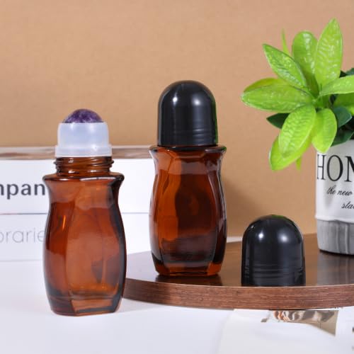 YEXEXINM 2 Pack 1.7oz Amber Glass Roll-On Bottles with Crystal Rollerball