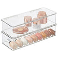 mDesign Makeup Storage Stackable Organizer Box for Bathroom Vanity, Countertops, Drawers - Holds Blenders, Eyeshadow Palettes, Lipstick, Lip Gloss, Makeup Brushes - Hinged Lid - 2 Pack - Clear